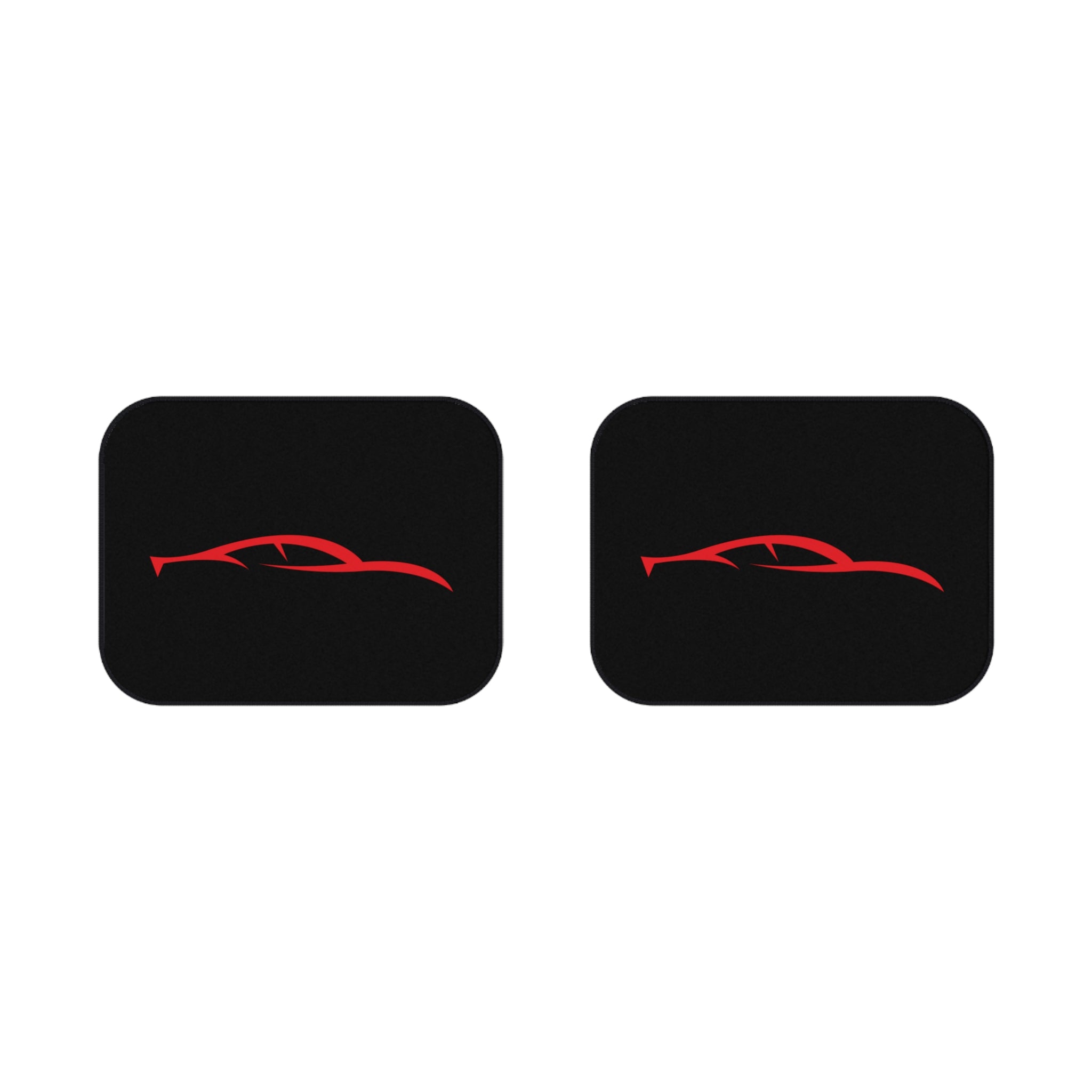 Car Mats — Rear Set of 2 Black Floor Mats with Red Sports Car Silhouette